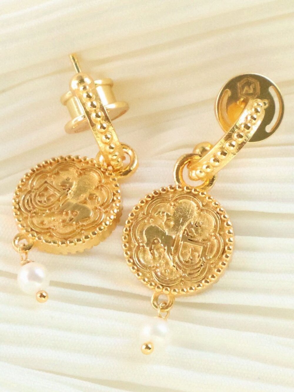 Trieste Gold Pearl Hoop & Charm Earrings by Julie Vos